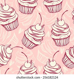 Seamless pattern with cupcakes