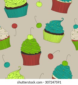 Seamless pattern with cupcakes