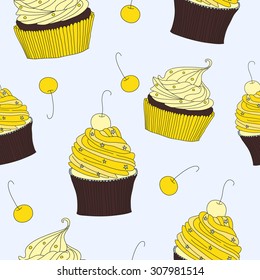 Seamless pattern with cupcakes