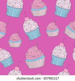 Seamless pattern with cupcakes