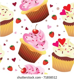 Seamless pattern with cupcakes