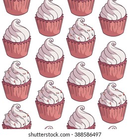 Seamless pattern with cupcakes. Background can be used for wallpaper, pattern fills, web page background, surface textures.