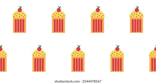 Seamless pattern with cupcakes and berries on a white background. Delicious dessert. Vector graphics