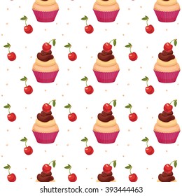 seamless pattern with cupcakes and cherries. vector illustration