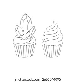 Patrón sin fisuras con cupcakes. Cupcake sin patrón. Conjunto de cupcake. Lindo patrón de cupcakes sin fisuras. Ilustración vectorial de cupcakes. Conjunto de pasteles.