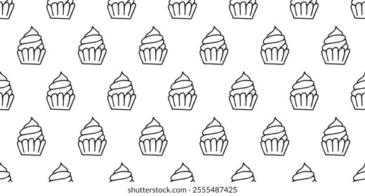 Seamless pattern with cupcakes. cute cake. Beautiful background for textiles and gift wrappers. Background for mole paper. Pattern with appetizing cupcakes.