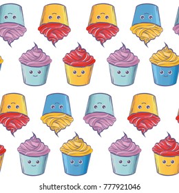 Seamless pattern of cupcakes with different colors made in vector