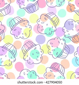 Seamless pattern with cupcakes. Endless food texture with cakes.