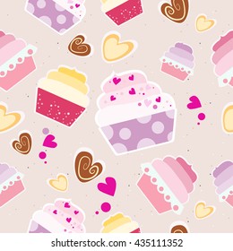 Seamless pattern with cupcakes. Pattern for gift wrapping paper or postcard.