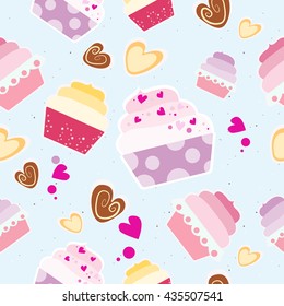Seamless pattern with cupcakes. Pattern for gift wrapping paper or postcard.