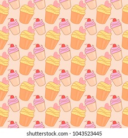 Seamless pattern with cupcakes. Idea for coffee shop. Vector illustration.