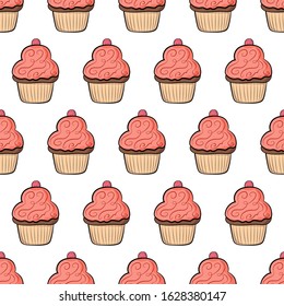 seamless pattern with cupcakes illustration