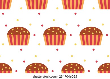 Patrón sin fisuras con cupcakes aislados sobre un fondo blanco. Gráficos de Vector. El concepto de comida dulce