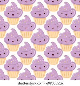 Seamless pattern with cupcakes isolated on white background. Can use for birthday card, the childrens menu, packaging, textiles, fabrics, wallpaper