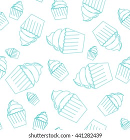 Seamless pattern with cupcakes isolated. Vector illustration seamless cupcakes for the banner, greeting, anniversary, invitations, t-shirts, textiles, tissue, wrapping paper.