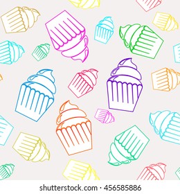 Seamless pattern with cupcakes isolated. Vector illustration seamless cupcakes for  greeting, anniversary, invitations, textiles, tissue, wrapping paper.