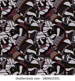 Seamless pattern of cupcakes on a neutral, black and brown background. Wrapping paper. Vector illustration.