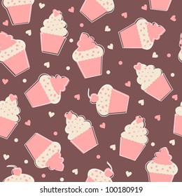 Seamless pattern with cupcakes in pastel colors.