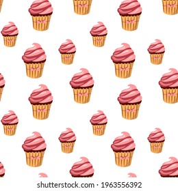 
Seamless pattern with cupcakes. Sweet dessert, endless texture. Vector illustration