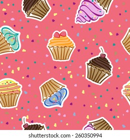 Seamless pattern with cupcakes in the vector 
