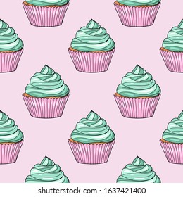 Seamless pattern with cupcakes - vector illustration