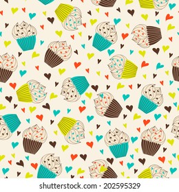 Seamless pattern with cupcakes. vector illustration