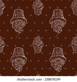 Seamless pattern with cupcakes. Vector illustration.