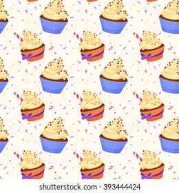 seamless pattern with cupcakes. vector illustration