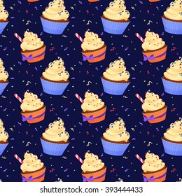 seamless pattern with cupcakes. vector illustration