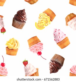 Seamless pattern with cupcakes. Vector illustration.