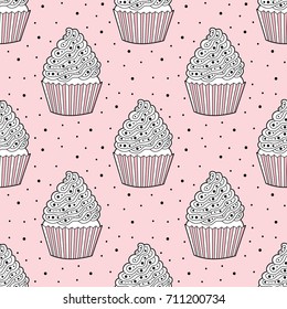 Seamless pattern of cupcakes. Vector illustration.