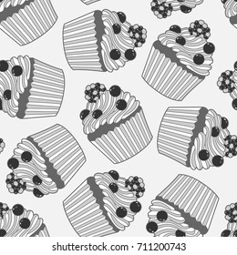 Seamless pattern of cupcakes. Vector illustration.