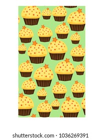 Seamless pattern of cupcakes with yellow cream, sweets, baked goods