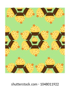 Seamless pattern of cupcakes with yellow cream, sweets, baked goods