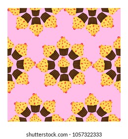 Seamless pattern of cupcakes with yellow cream, sweets, baked goods
