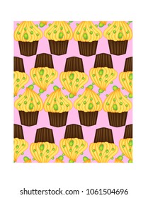 Seamless pattern of cupcakes with yellow cream, sweets, baked goods