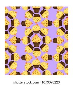 Seamless pattern of cupcakes with yellow cream, sweets, baked goods