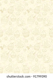 Seamless pattern with cupcakes,candies and other sweet and tasty food