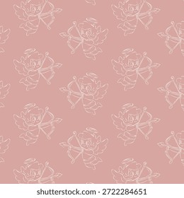 Patrón sin fisuras con ángel cupido y flecha. Fondo romántico de San Valentín para papel de regalo, textil, Fondo de pantalla, tarjeta de felicitación y diseño temático de amor.