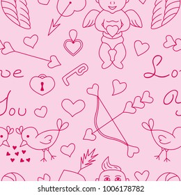 Seamless pattern of cupid day valentines day vector icon illustration sketch
