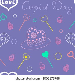 Seamless pattern of cupid day valentines day heart sweets vector icon illustration sketch