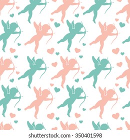 Seamless pattern with cupid silhouette