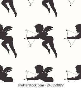 Seamless pattern with cupid silhouette in black and white