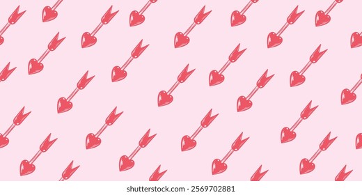 Seamless pattern with cupid's arrows. Background with cupids arrows with heart shaped tip