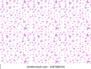 Seamless pattern with cupids and hearts. Valentine's Day - Vector