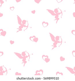 Seamless pattern with cupids and hearts.  Valentine's Day