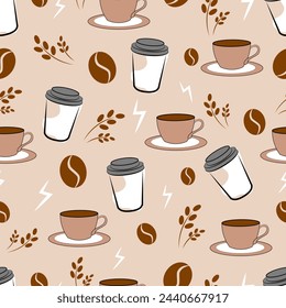 Seamless pattern with cups of coffee