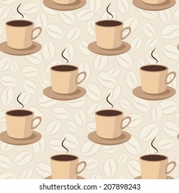 seamless pattern with cups and coffee beans