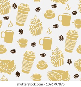 Seamless pattern with a cups of coffee. Coffee to go. Hand-drawn vector elements