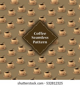seamless pattern of cups and coffee husk.